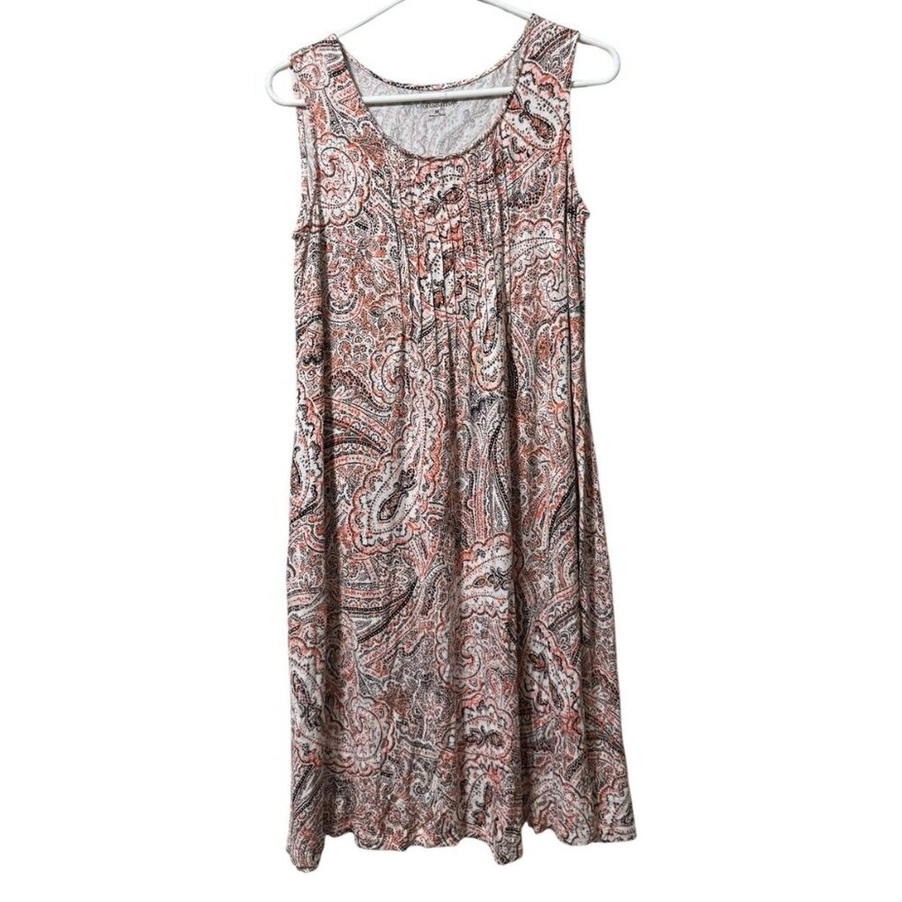 Croft & Barrow Size Medium Sleeveless Pleated Paisley Stretch Summer Beach City